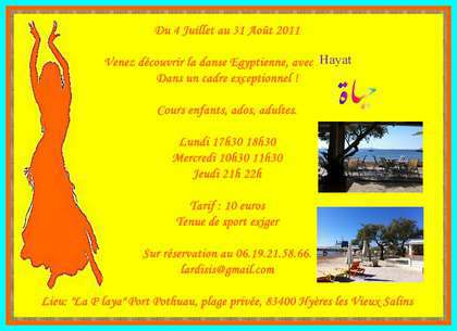 Cours de danse Egyptienne tout l'été sur la plage 