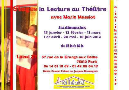 Stages "LA LECTURE AU THEATRE" dirigés par Marie Massiot au LOCAL 37 -