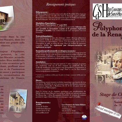 POLYPHONIES DE LA RENAISSANCE : stage de chant sacré
