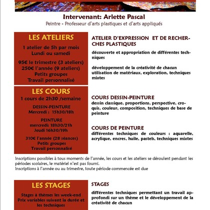 Cours de dessin et de peinture, ateliers et stages