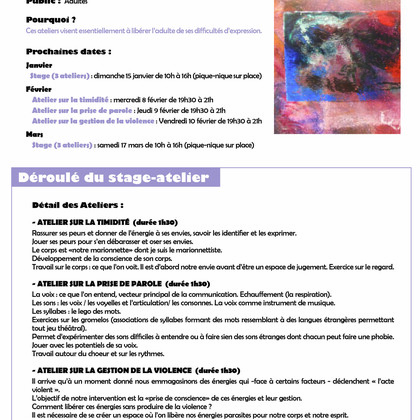 Stage atelier «Théâtre et développement personnel»