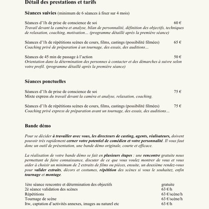 travail devant la caméra, coaching, prise de conscience de soi...