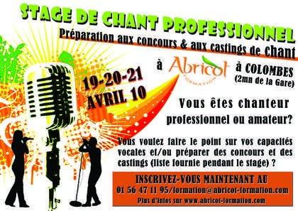 Mini stage de chant, préparation aux concours de chant et aux castings chant - CPCA - 9h
