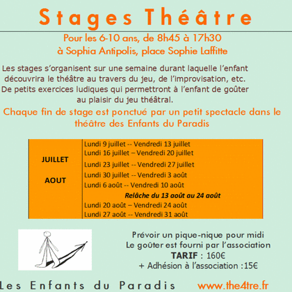 Stage de théâtre pour les 6-10 ans pendant l'été