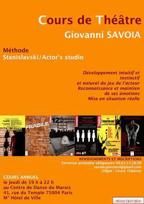 Giovanni Savoia Cours Annuels 2011-2012 , Théâtre et cinéma Système Stanislavski et Méthodes américaines « PROCESSUS DE RECHERCHE CREATIVE »