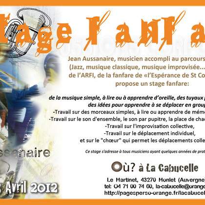 Stage Fanfare avec Jean Aussanaire du 10 au 13 Avril