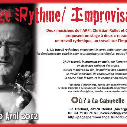 Stage "Rythme/Improvisation" du 17 au 20 Avril avec Christian Rollet et Clément Gibert (ARFI)
