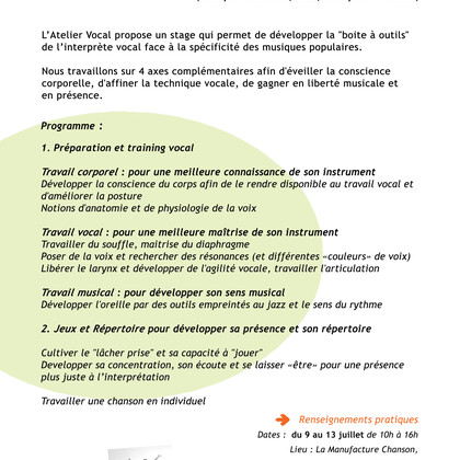 Stages de chant "L'interprète vocal" + "Création vocale a cappella" à Paris